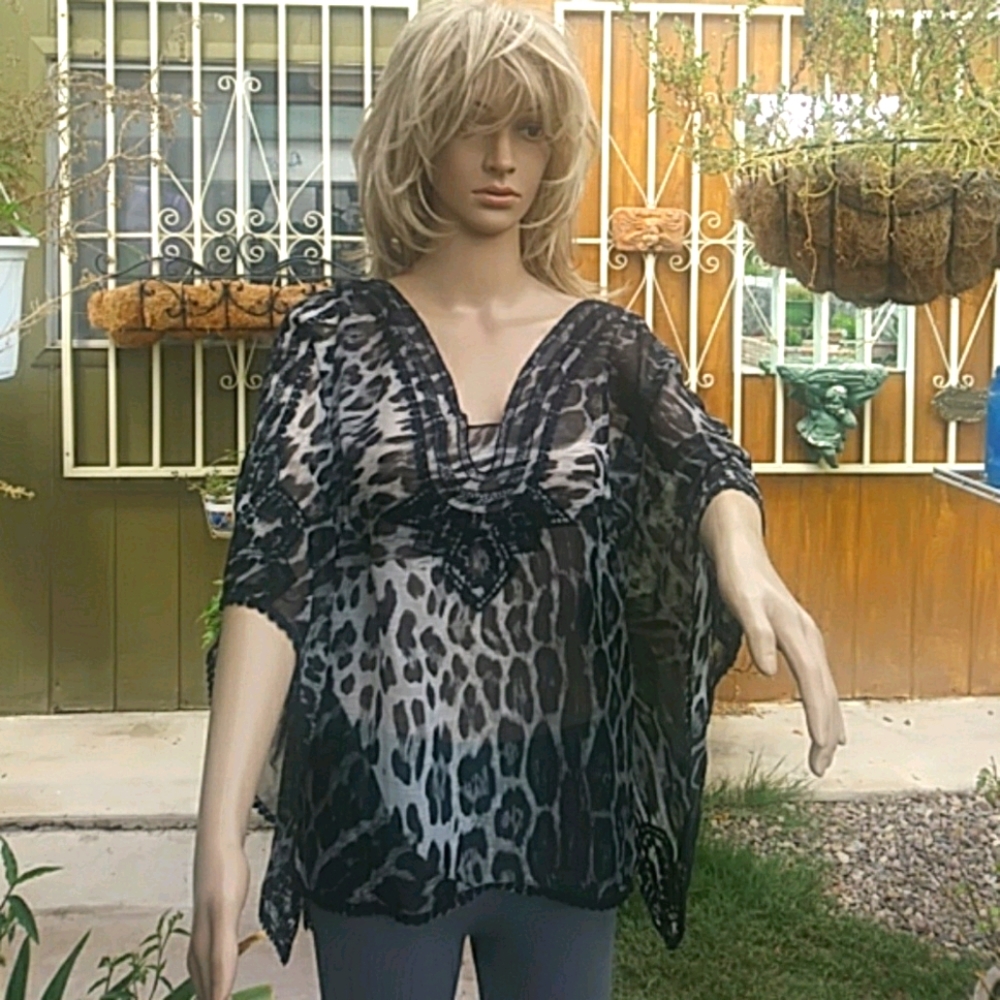 Black animal print poncho/ top